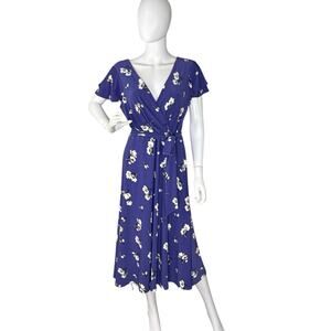 NWOT Ralph Lauren LRL Wrap Midi Dress Floral Granny Cottagecore Purple Sz 10